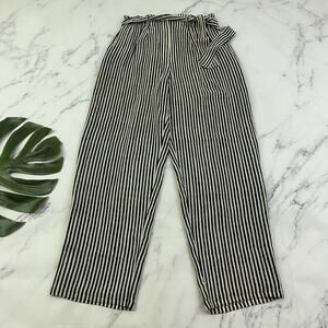 Barrie Pace Womens Vintage 90s Silk Pants Size 10 Black White Striped High Rise